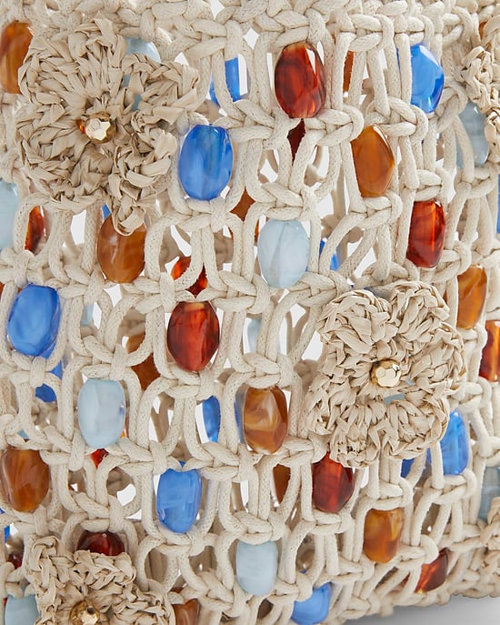 River Island Womens Rope Bag Cream Beaded 3D Flower Del Maar - Image 4