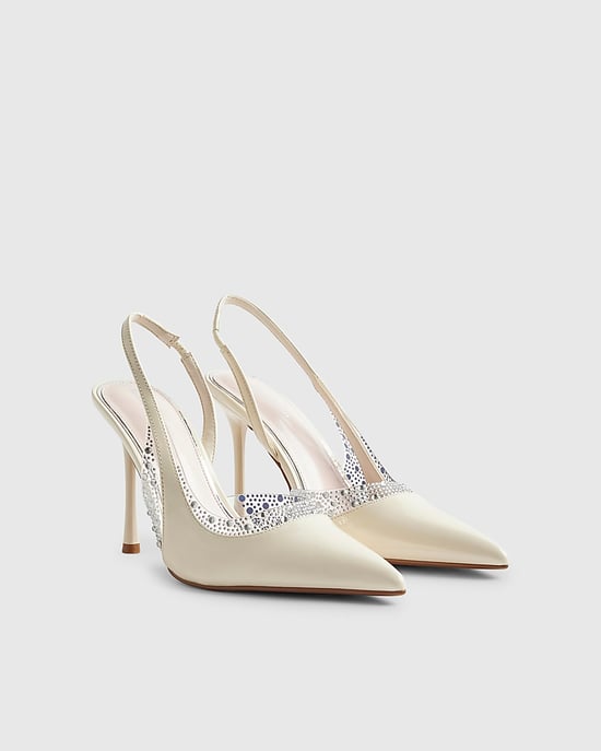 River Island Womens Slingback Court Shoes White Sparkle Perspex Heels - Image 1