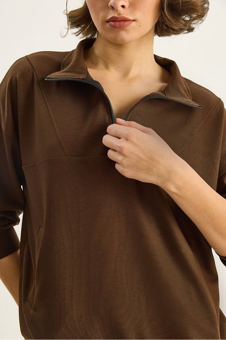 Ontspannen Pasvorm Rits Kraag Gebreide Sweatshirt - Image 5