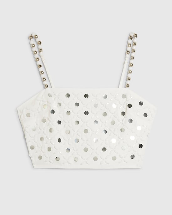 River Island Womens Crop Top White Embellished Beach Button - Image 6