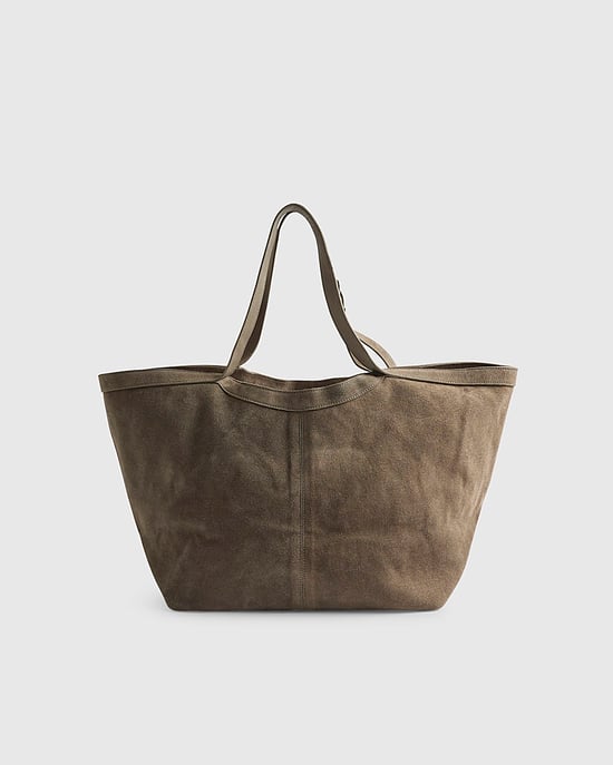 River Island Womens Shopper Bag Grey Buckle Handle Suede Zip Popper - Image 2