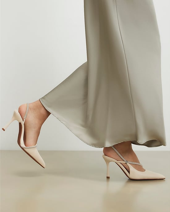 River Island Womens Slingback Court Shoes Cream Diamante Heels - Image 5