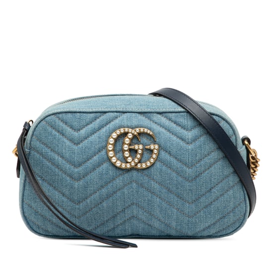 Begagnad Liten GG Marmont Matelassé Denim Pearly Crossbody - Image 1