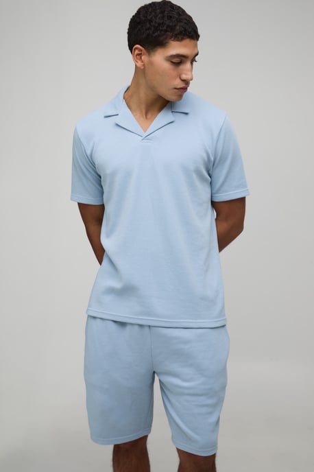 Slim Fit Waffle Revere Polo & Shorts Set - Image 1