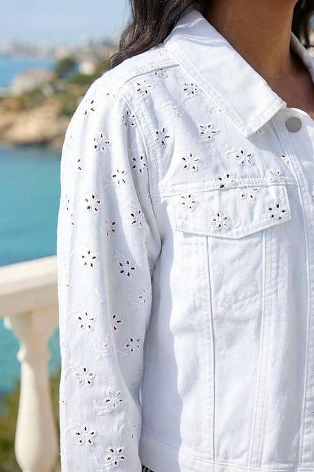 Cotton Blend Broderie Sleeve Jacket - Image 4