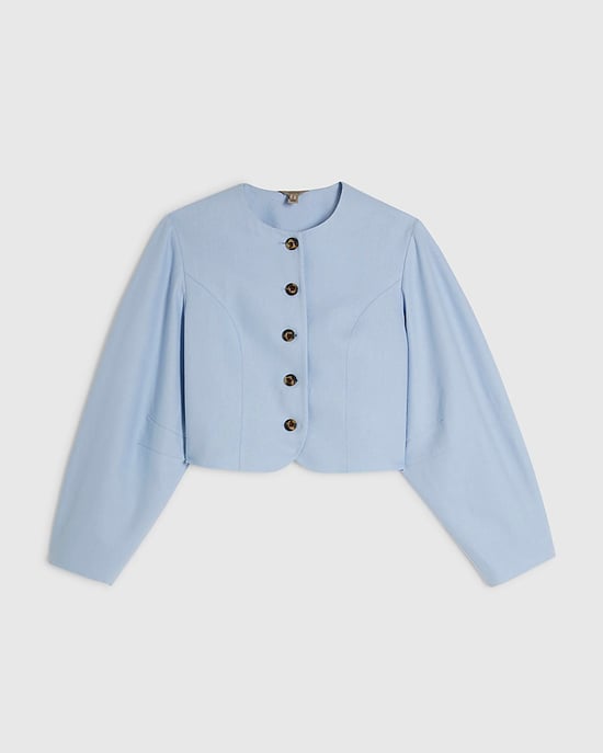 River Island Womens Jacket Blue Linen Blend Balloon Sleeve - Image 6