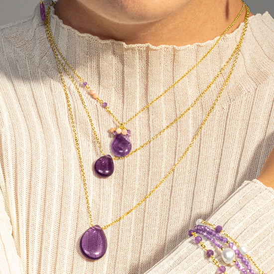 Luxenter adak-halsband i metallegering och naturlig ametist 18K guldpläterad finish - Image 3