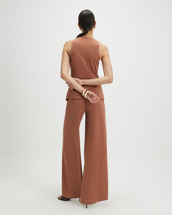 River Island Womens Jumpsuit Brown Collarless Asymmetric V-Neck - Image 3