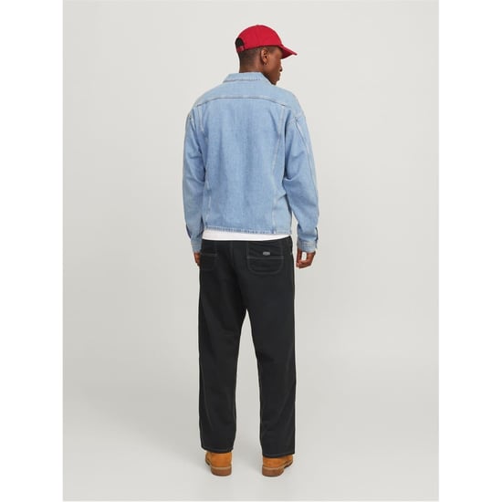 Men's Jack and Jones Owen Solid Patterned Wide Leg Pants in Black - Image 4