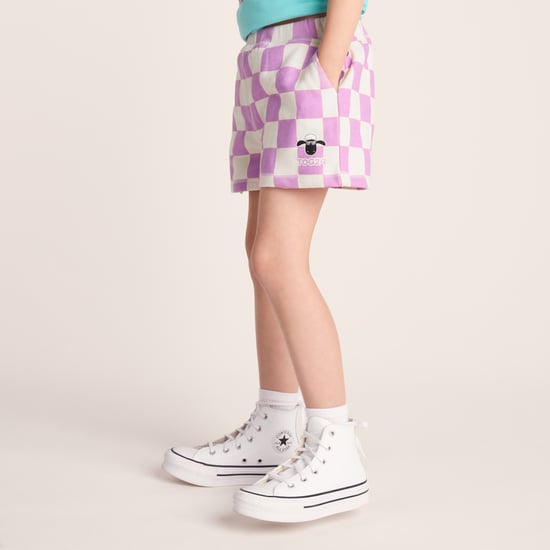 Afrino Kids Shaun the Sheep Sweatshort - Liliac Haze/Woolly Checkerboard - Image 6