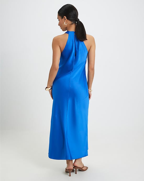 River Island Womens Slip Midi Dress Petite Navy Halter Neck Back - Image 3