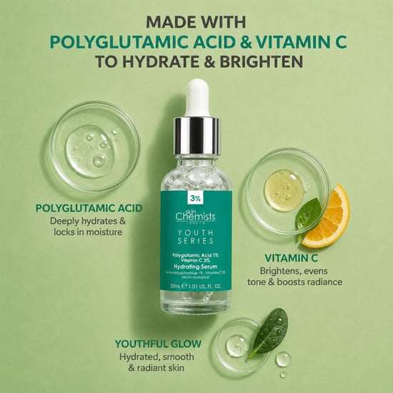 skinChemists Anti-Ageing Hydrating Serum Polyglutamic Acid 1%, Vitamin C 3% 30ml for Brightening, Dark Spots - Image 2