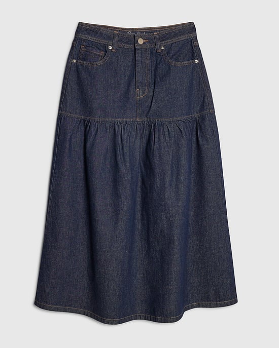 River Island Womens Midi Skirt Blue Panelled Denim Button Zip - Image 6