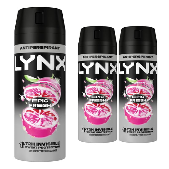 Lynx Epic Fresh Antiperspirant Aerosol Deodorant Spray 72H Protection 150ml, 3pk - Image 1