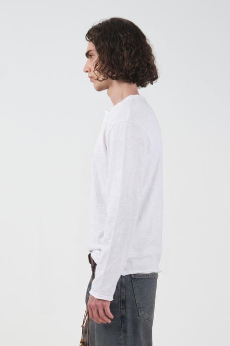 T-shirt med rund hals och knappdetalj i bomull - Image 3
