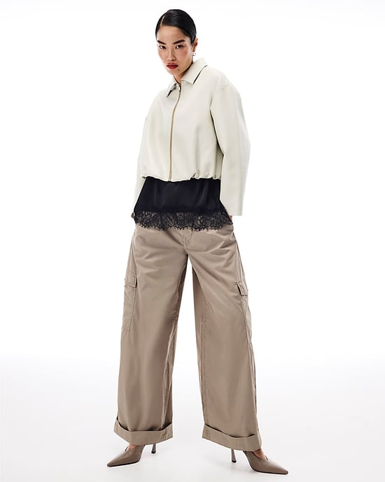 River Island Womens Bomber Jacket Cream Faux Leather Bubble Hem - Image 2