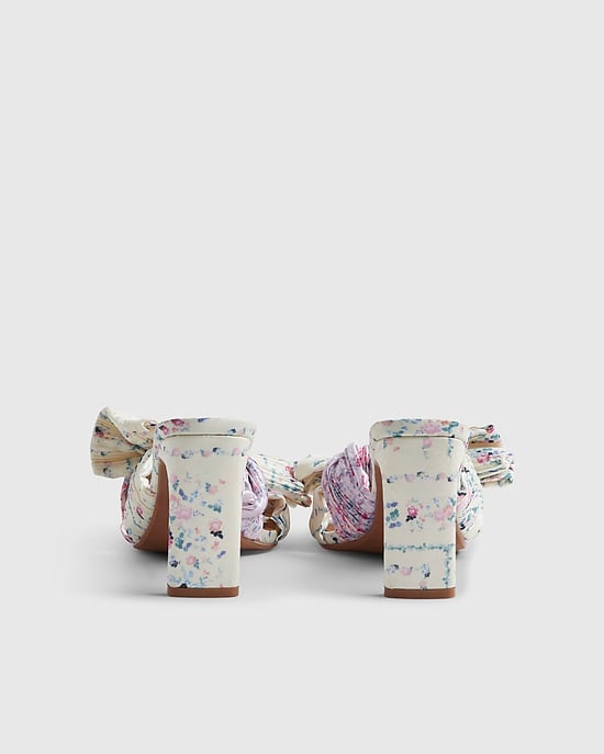 River Island Womens Heeled Mules Yellow Twist Plisse Floral - Image 3