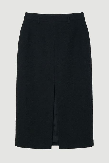 Textured Tweed Tailored Belted Pencil Skirt - Image 4