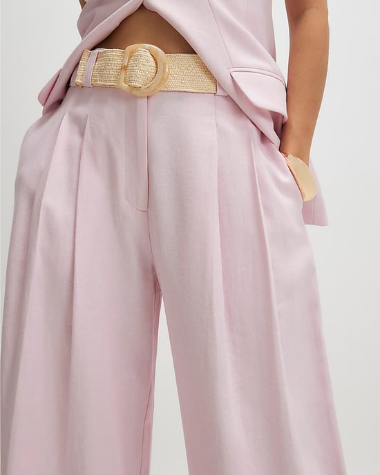 River Island Womens Wide Leg Trousers Pink Linen Look Belted - Image 4