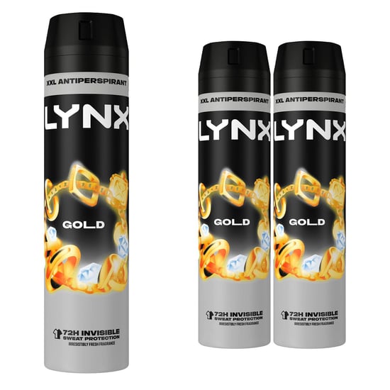 Lynx XXL Gold 72H Sweat Protection Anti-Perspirant Deodorant 3x250ml - Image 1