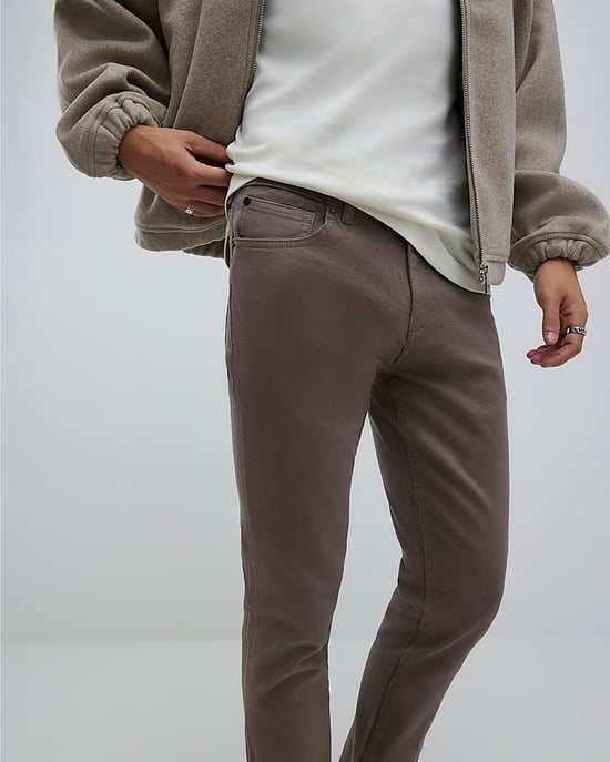 River Island Mens Slim Jeans Brown Fit Washed Button Zip - Image 4
