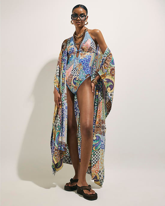 River Island Womens Swimsuit Blue Metallic Abstract Plunge Padded - Image 2