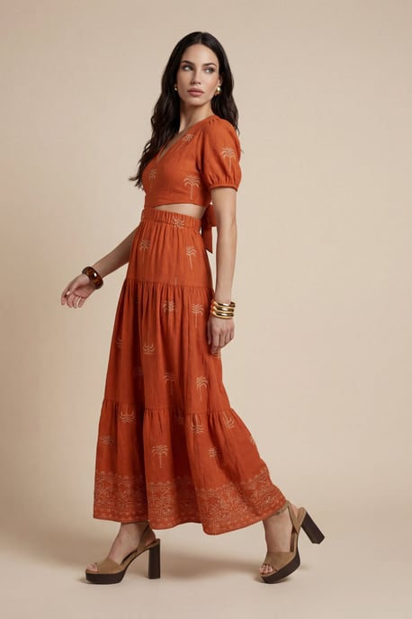 Open Back Tirered Maxi Dress Rust Pattern - Image 4