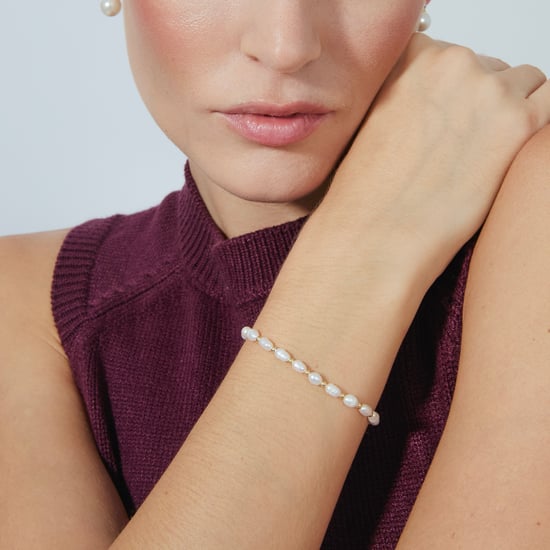 Luxenter Sterling zilveren 925 armband met witte parel afgewerkt in 18K geel goud - Zul - Image 2