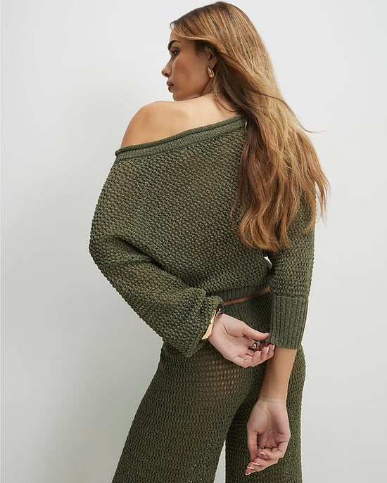 River Island Womens Top Khaki Open Stitch Knit Off The Shoulder - Image 3