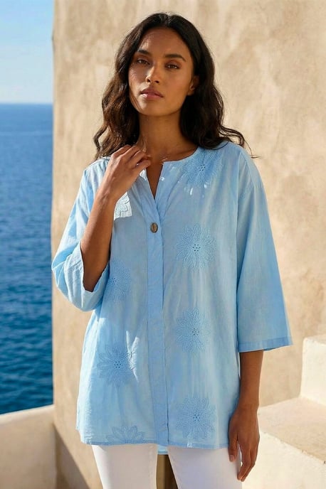 Cotton Floral Embroidered Tunic Top - Image 1
