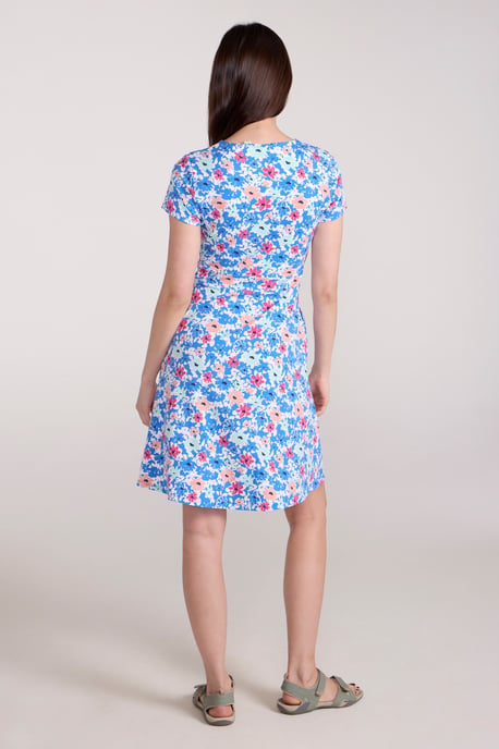 Orchid Patterned Women's UV Summer Dress with Side Pockets Holiday Beach Dress Medium Blue - Image 5