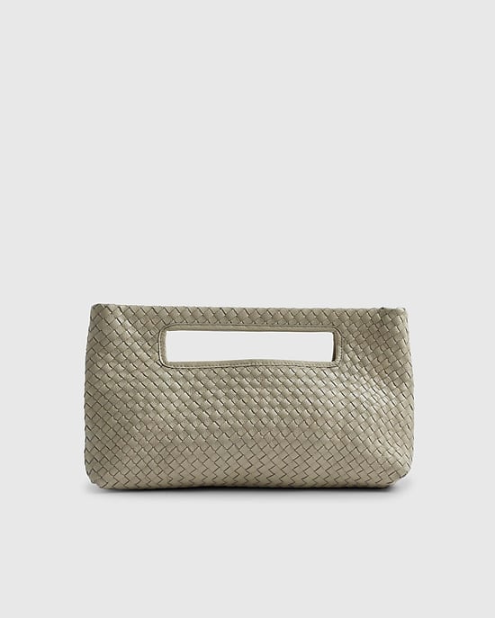River Island Womens Clutch Bag Cream Woven Design Leather Popper - Image 2