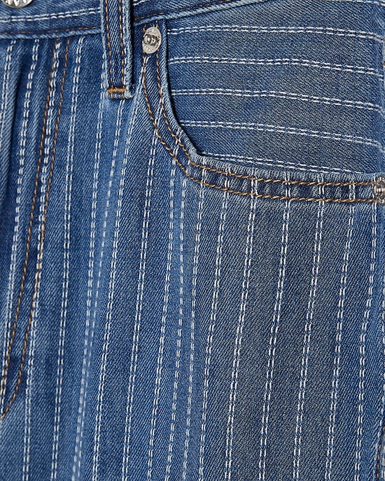 River Island Womens Straight Leg Jeans Blue Stripe Relaxed Embroidered - Image 5