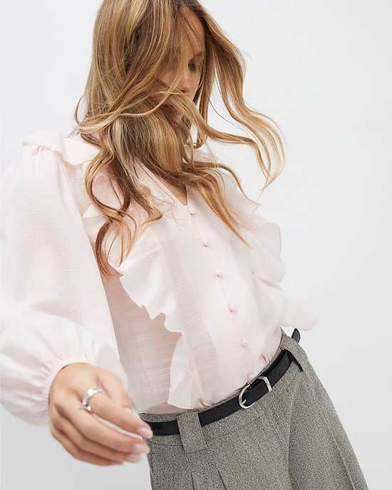 River Island Womens Shirt Pink Long Sleeve Frilled Detail V-Neck - Image 2
