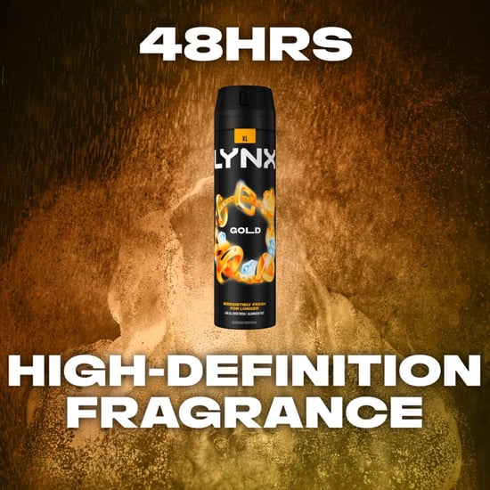 Lynx XL 48-H High Definition Fragrance Gold Body Spray Deodorant 3 Pack, 200ml - Image 3