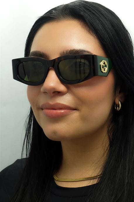 Gucci Rectangle Womens Havana with Green and Red Green GG1664S - Image 6
