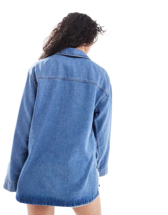 ASOS DESIGN denim rugby top in lightwash blue - Image 3