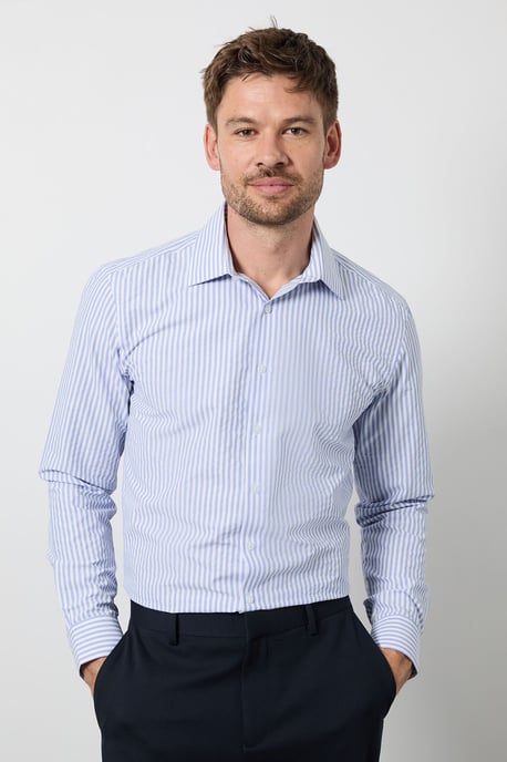 Light Blue Bold Stripes Easy Iron Slim Fit Long Sleeve Shirt - Image 1