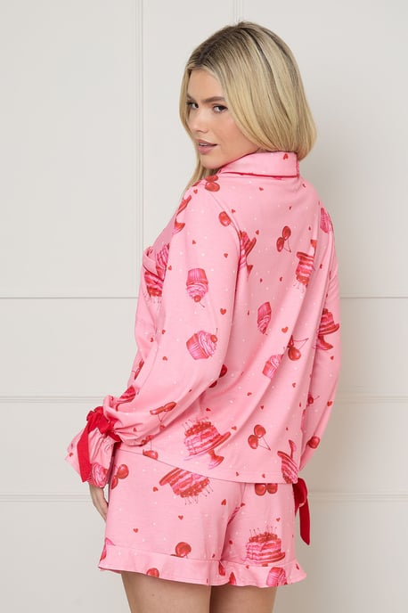 Pink Cakes Long Sleeve Bow Cuff Jersey Pyjama Set - Image 3