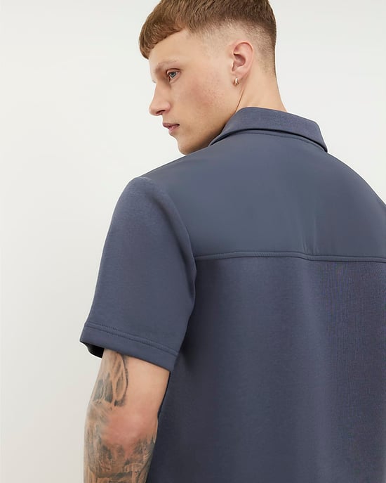 River Island Mens Shirt Grey Premium Regular Fit Nylon Short Sleeve - Image 3
