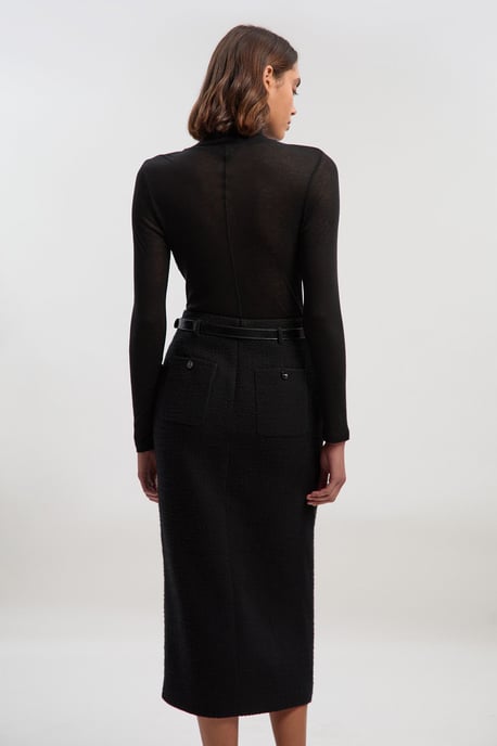 Textured Tweed Tailored Belted Pencil Skirt - Image 5