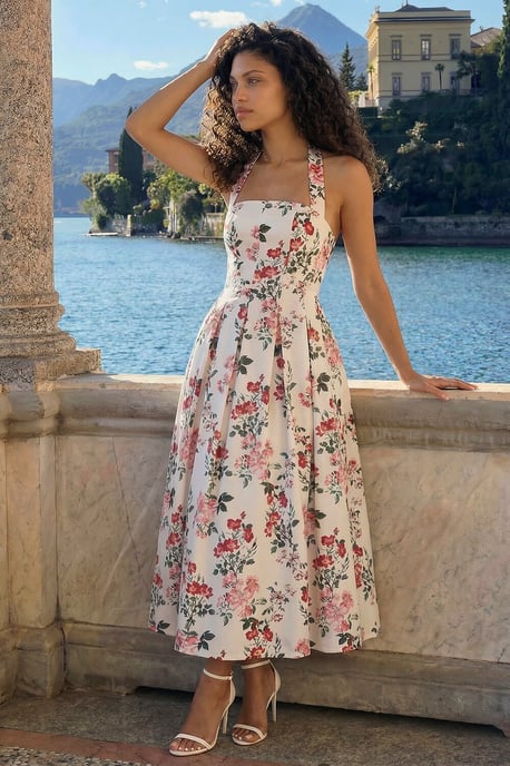 Petite Floral Print Cotton Midi Dress - Image 1