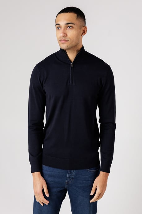 Dark Blue 1/2 Zip Knitted Jumper - Image 1