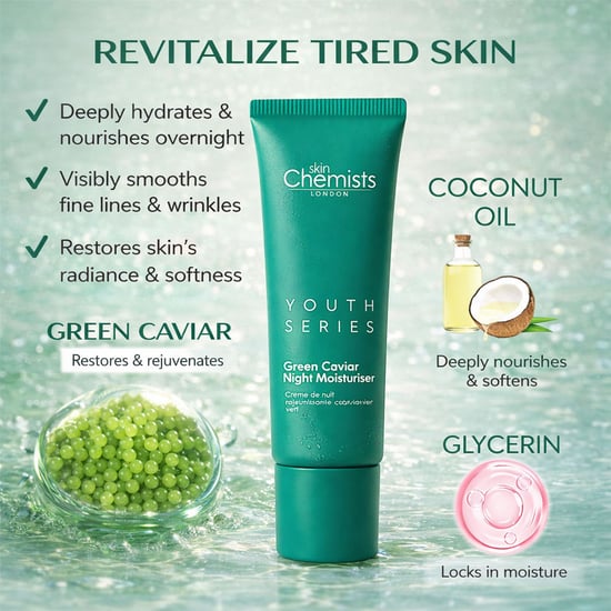 skinChemists Green Caviar Anti-Ageing Night Moisturiser 50ml for Fine Lines, Wrinkles, Dryness - Image 5