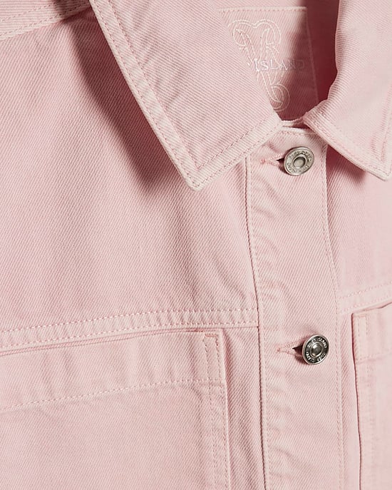 River Island Womens Jacket Pink Denim Pocket Front Collared - Image 5