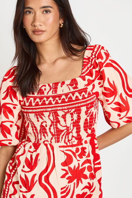 Petite Floral Print Linen Look Volume Sleeve Tiered Midaxi Dress - Image 4