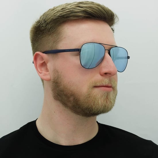 Hugo Boss Aviator Mens Matte Blue Blue Mirror Sunglasses - Image 5