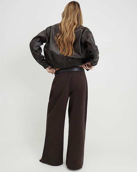 River Island Womens Wide Leg Jeans Brown Belted Pleated - Image 3
