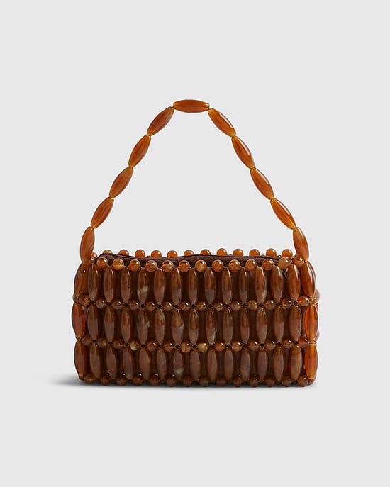 River Island Womens Clutch Bag Brown Bead Elements Zip Top Handle - Image 4