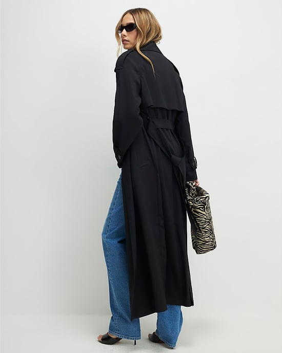 River Island Womens Trench Coat Black Collared Long Sleeve - Image 3